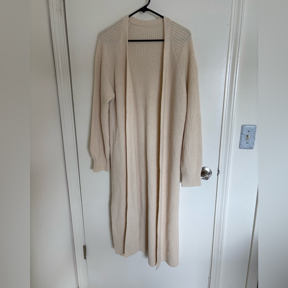 Newffr Women's Open Front Maxi Long Knitted Cardigan Cream Large